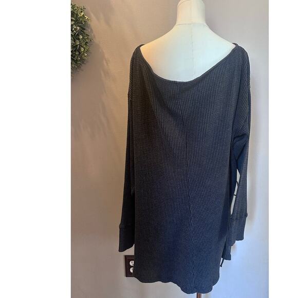 Free People Josie Thermal Dress Medium Black Waffle knit dress tunic - Picture 11 of 13